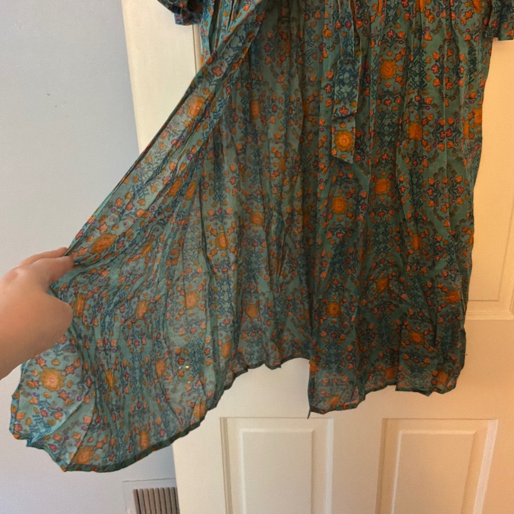 Natural Life Floral Duster Kimono Teal Blue Boho Festival Top best fits M - Picture 5 of 7